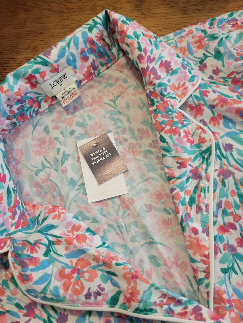 J. Crew Factory Short-Sleeve Cotton Short Pajama Set - White Bright Spearmint - Picture 10 of 11